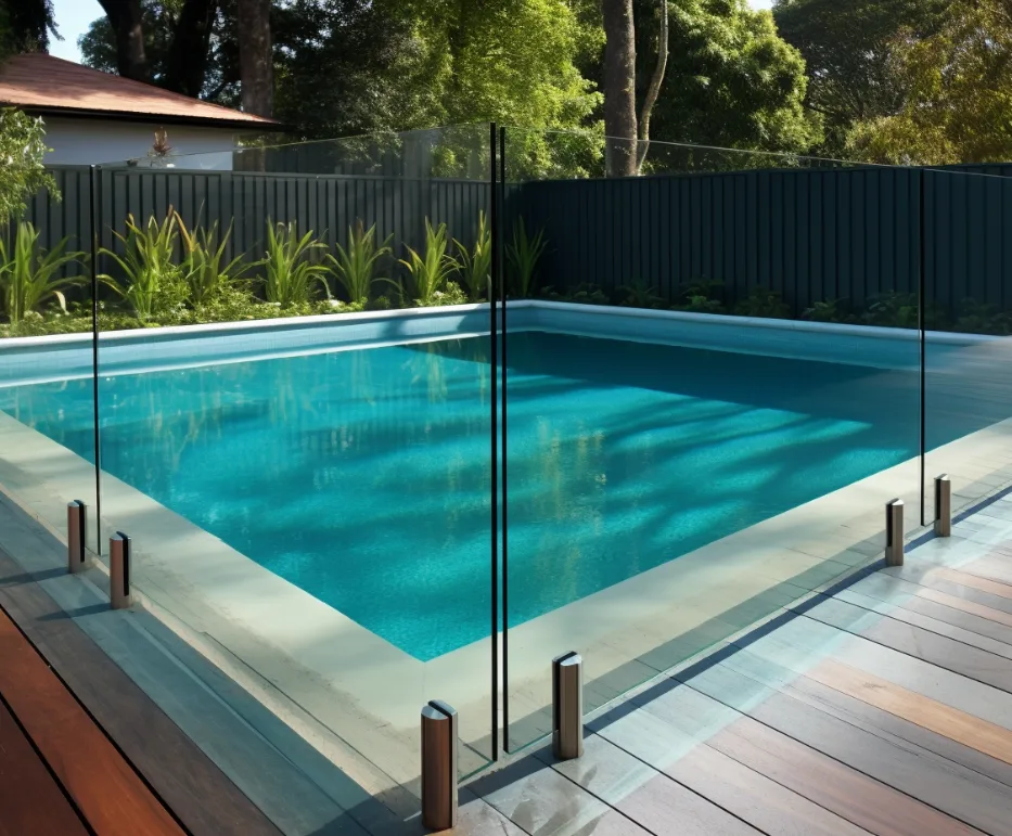 Stunning glass pool fence in the backyard built by Paramount Fencing Launceston