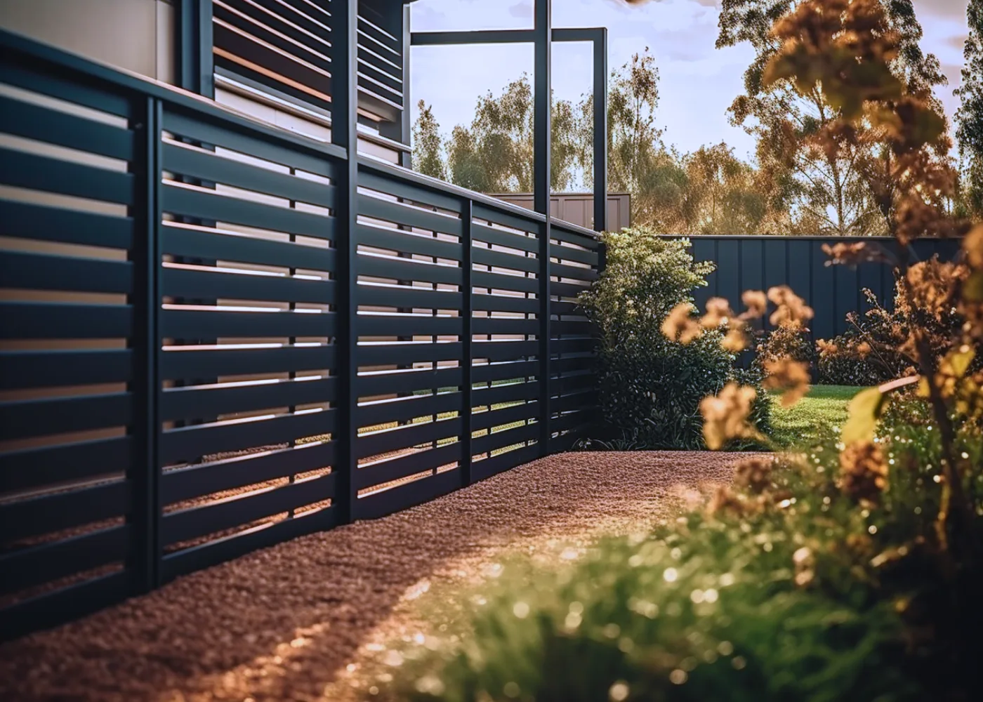 Sleek slat aluminium fence securing a house in Launceston
